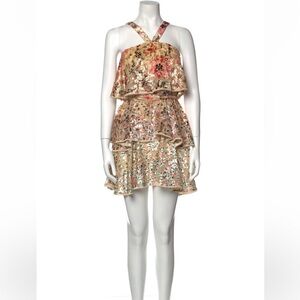 Hemant & Nandita Tiered Floral Motif Halter Dress with Belt, size M. Worn once!